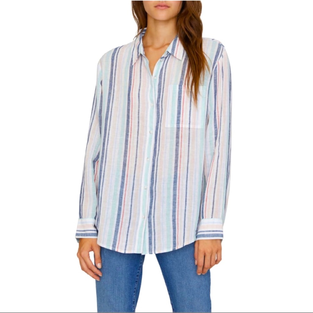 Sanctuary Light Weight Metallic Striped Blouse Size Small
